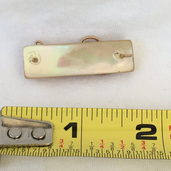 Antique Rectangular Mother of Pearl Pin Front w/Gold Wire Script Name "Pearl" - Picture 3 of 3